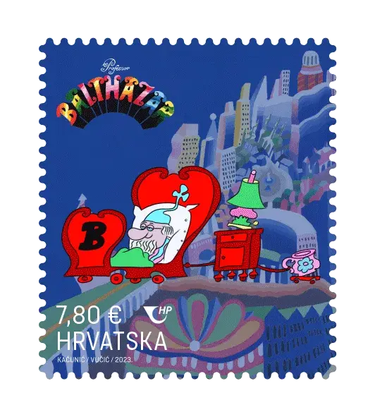 Professor Balthazar — Croatian Crypto Stamp 5 – Professor Balthazar's Bed, postage stamp by Hrvatska Pošta (Croatian Post)