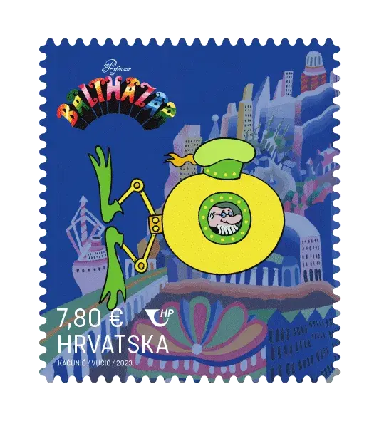 Professor Balthazar — Croatian Crypto Stamp 5 – Professor Balthazar's Submarine, postage stamp by Hrvatska Pošta (Croatian Post)