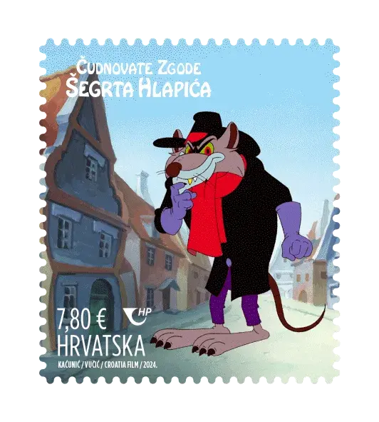 Croatian Crypto Stamp 6 – Šegrt Hlapić – Black Rat, postage stamp by Hrvatska Pošta (Croatian Post)