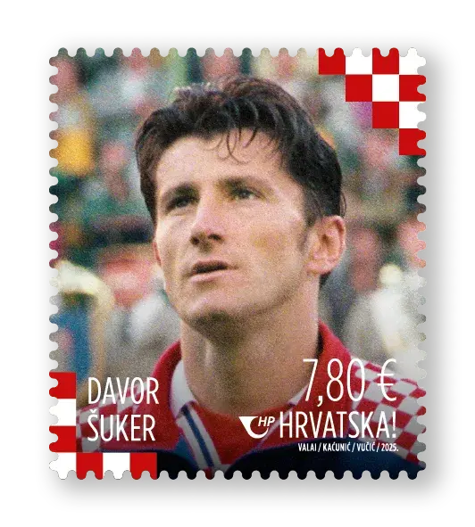 Five Croatian football legends – Davor Šuker, postage stamp by Hrvatska Pošta (Croatian Post)