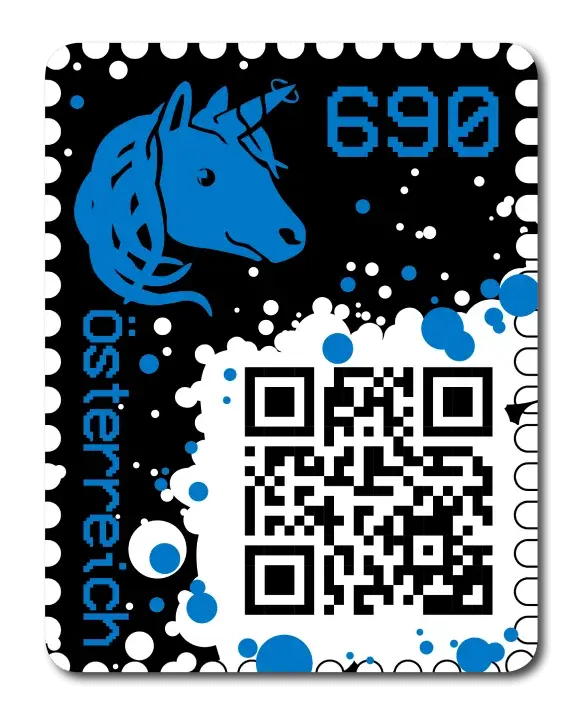 Unicorn — Crypto Stamp 1.0 – Blue, postage stamp by Austrian Post (Österreichische Post)