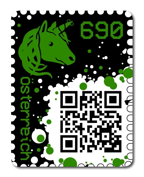 Unicorn — Crypto Stamp 1.0 – Green, postage stamp by Austrian Post (Österreichische Post)