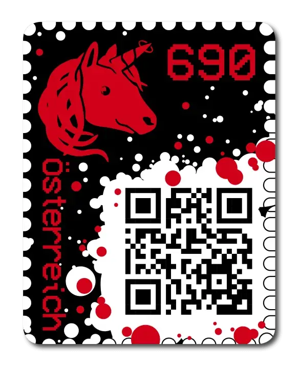 Unicorn — Crypto Stamp 1.0 – Red, postage stamp by Austrian Post (Österreichische Post)