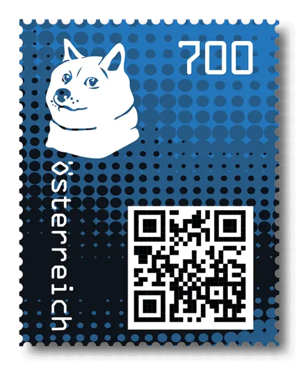 Doge — Crypto Stamp 2.0 – Blue, postage stamp by Austrian Post (Österreichische Post)