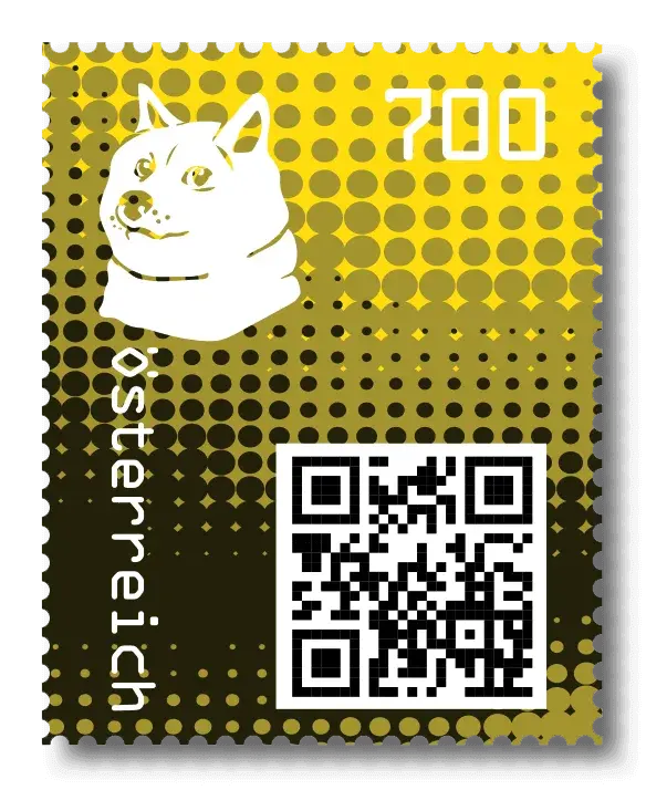 Doge — Crypto Stamp 2.0 – Yellow, postage stamp by Austrian Post (Österreichische Post)