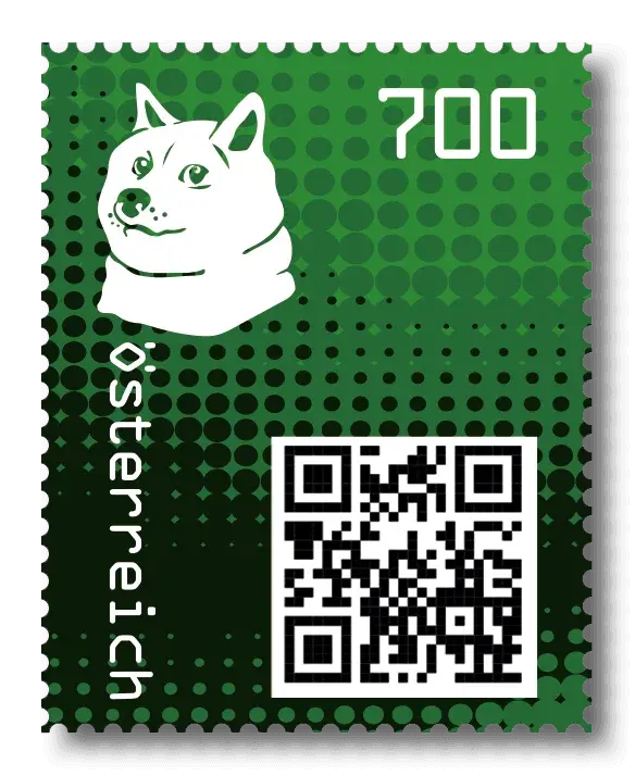 Doge — Crypto Stamp 2.0 – Green, postage stamp by Austrian Post (Österreichische Post)