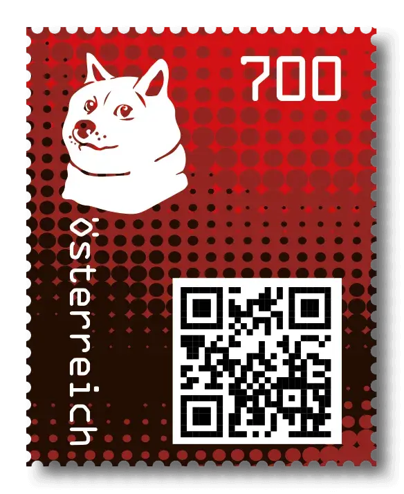 Doge — Crypto Stamp 2.0 – Red, postage stamp by Austrian Post (Österreichische Post)