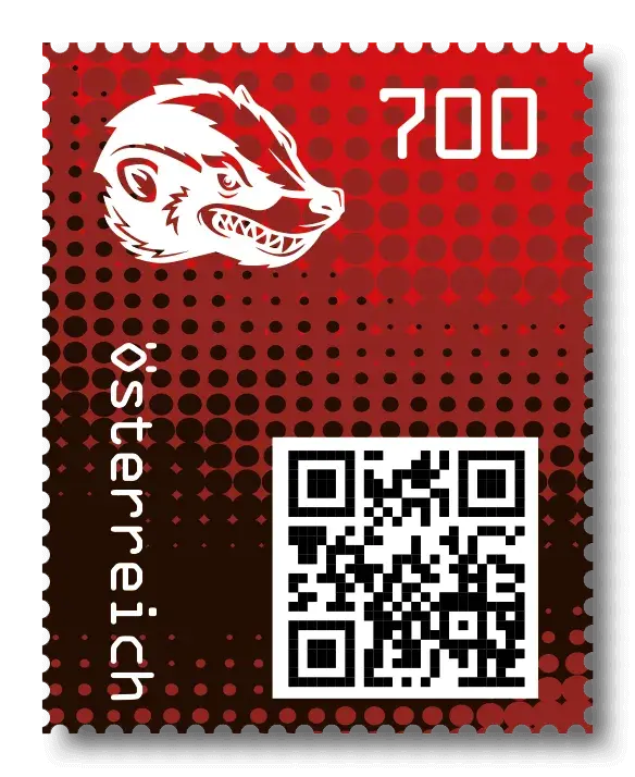 Honey Badger — Crypto Stamp 2.0 – Red, postage stamp by Austrian Post (Österreichische Post)