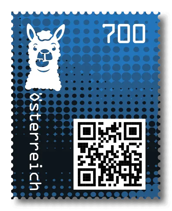 Lama — Crypto Stamp 2.0 – Blue, postage stamp by Austrian Post (Österreichische Post)