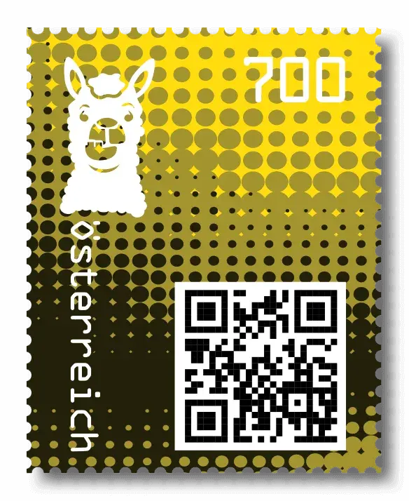 Lama — Crypto Stamp 2.0 – Yellow, postage stamp by Austrian Post (Österreichische Post)