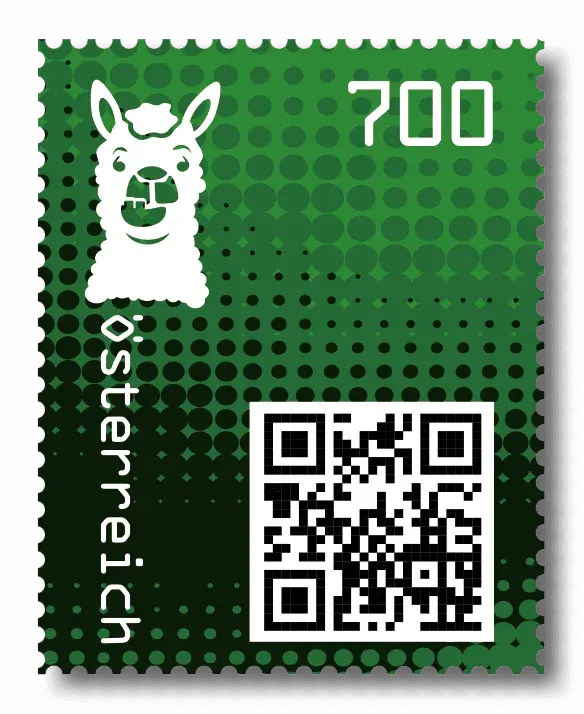Lama — Crypto Stamp 2.0 – Green, postage stamp by Austrian Post (Österreichische Post)