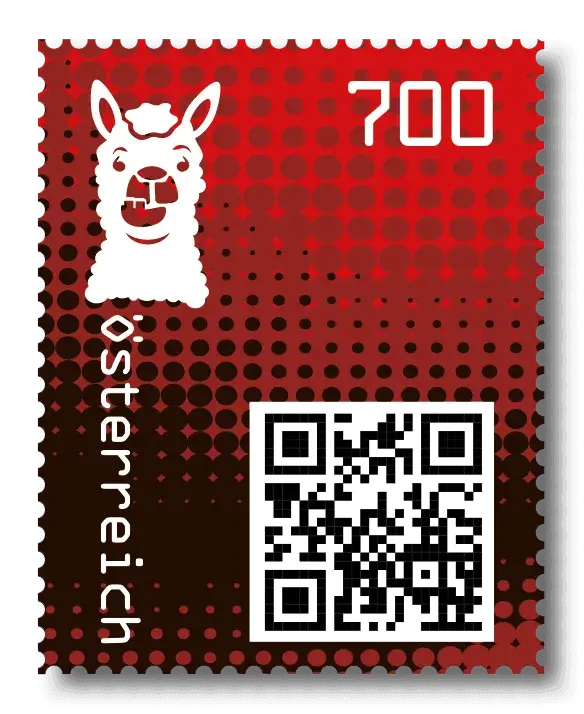 Lama — Crypto Stamp 2.0 – Red, postage stamp by Austrian Post (Österreichische Post)