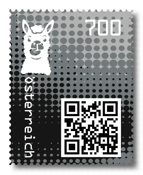 Lama — Crypto Stamp 2.0 – Black, postage stamp by Austrian Post (Österreichische Post)