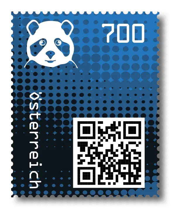 Panda — Crypto Stamp 2.0 – Blue, postage stamp by Austrian Post (Österreichische Post)