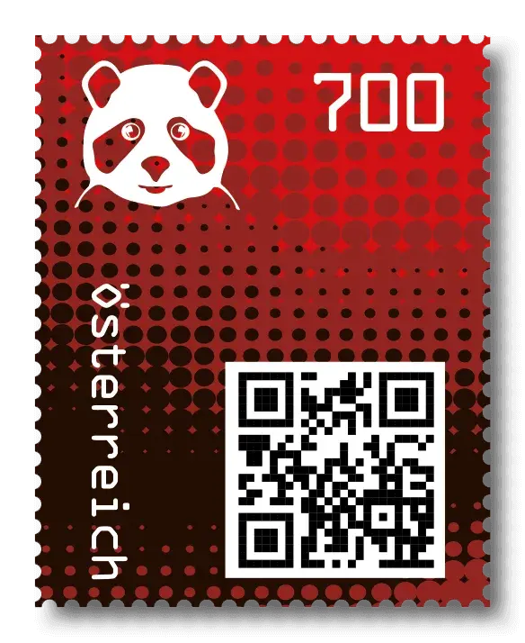 Panda — Crypto Stamp 2.0 – Red, postage stamp by Austrian Post (Österreichische Post)