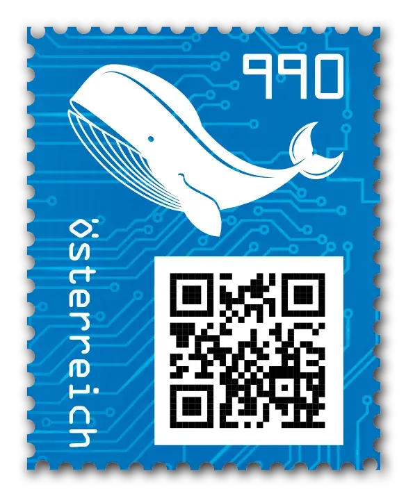 Whale — Crypto Stamp 3.0 – Blue, postage stamp by Austrian Post (Österreichische Post)