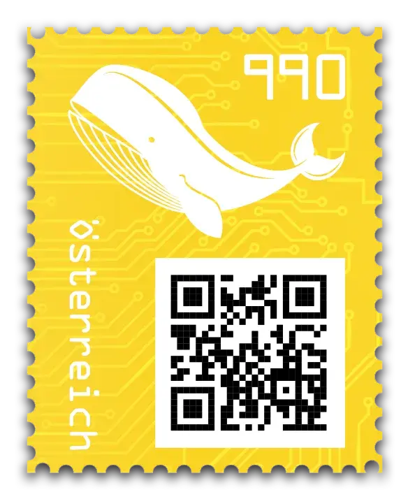 Whale — Crypto Stamp 3.0 – Yellow, postage stamp by Austrian Post (Österreichische Post)