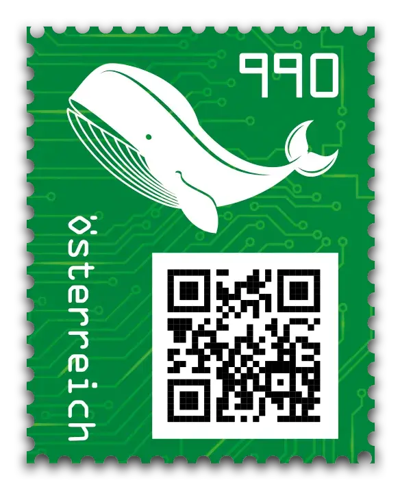 Whale — Crypto Stamp 3.0 – Green, postage stamp by Austrian Post (Österreichische Post)