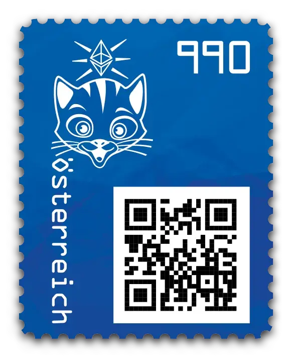 Cat — Crypto Stamp 3.1 – Blue, postage stamp by Austrian Post (Österreichische Post)