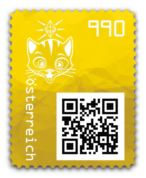 Cat — Crypto Stamp 3.1 – Yellow, postage stamp by Austrian Post (Österreichische Post)