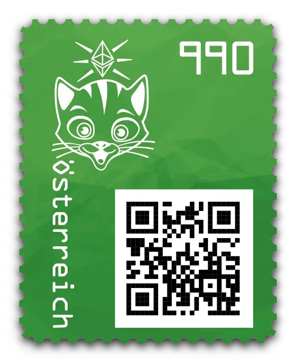 Cat — Crypto Stamp 3.1 – Green, postage stamp by Austrian Post (Österreichische Post)