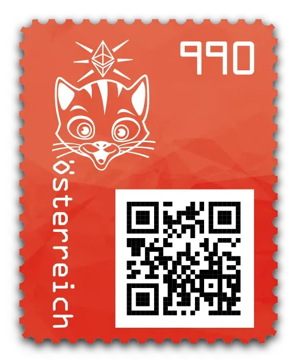 Cat — Crypto Stamp 3.1 – Red, postage stamp by Austrian Post (Österreichische Post)