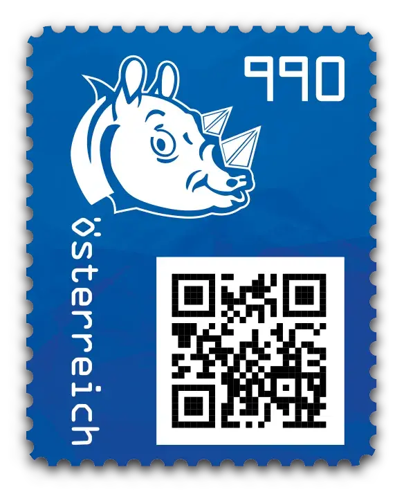 Rhino — Crypto Stamp 3.1 – Blue, postage stamp by Austrian Post (Österreichische Post)