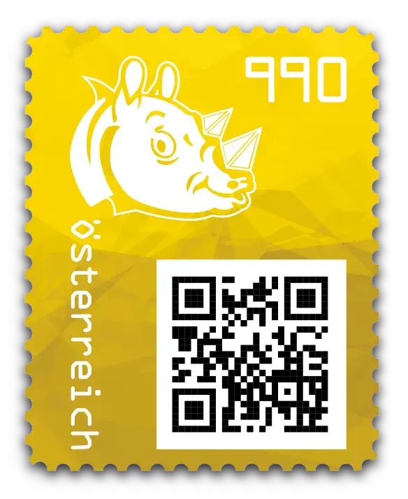 Rhino — Crypto Stamp 3.1 – Yellow, postage stamp by Austrian Post (Österreichische Post)