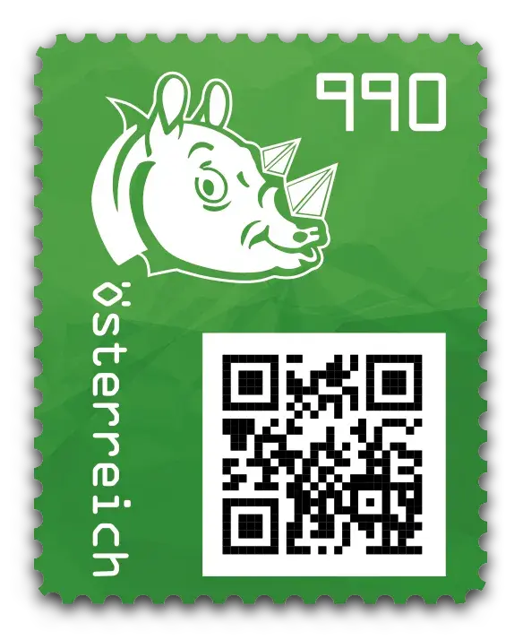 Rhino — Crypto Stamp 3.1 – Green, postage stamp by Austrian Post (Österreichische Post)