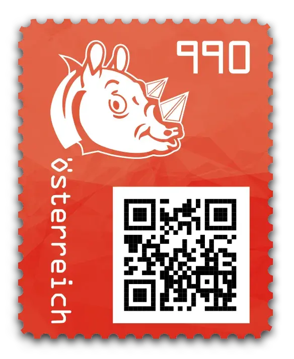 Rhino — Crypto Stamp 3.1 – Red, postage stamp by Austrian Post (Österreichische Post)
