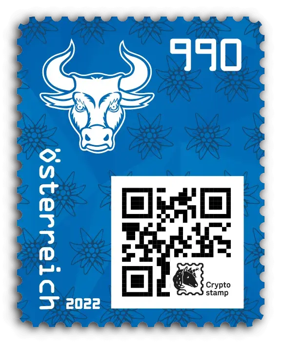 Bull — Crypto Stamp 4.0 – Blue, postage stamp by Austrian Post (Österreichische Post)