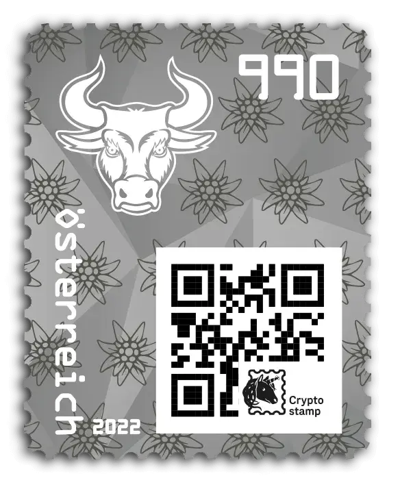 Bull — Crypto Stamp 4.0 – Black, postage stamp by Austrian Post (Österreichische Post)