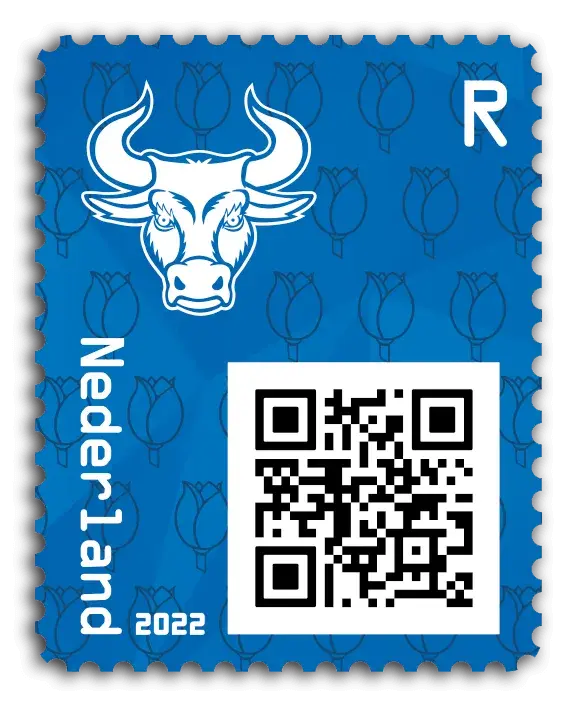 Bull — Crypto Stamp 4 – Blue, postage stamp by PostNL (Koninklijke PostNL B.V.)