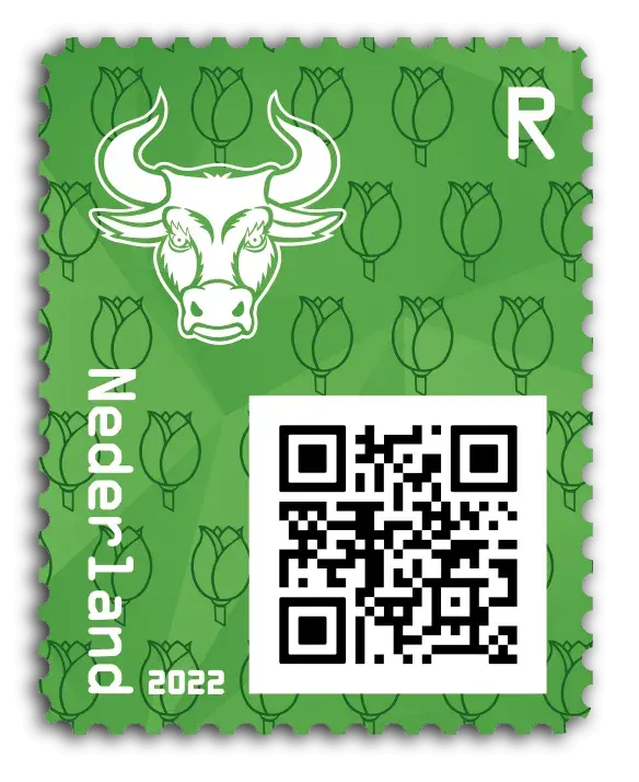 Bull — Crypto Stamp 4 – Green, postage stamp by PostNL (Koninklijke PostNL B.V.)