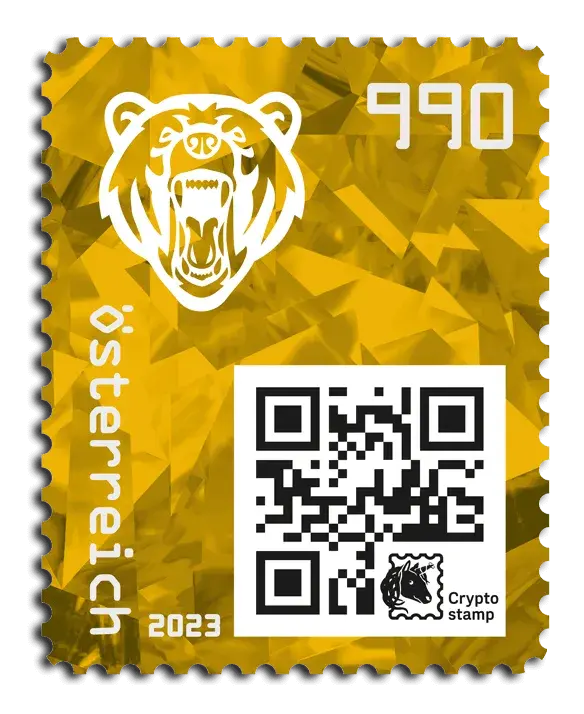 Bear — Crypto Stamp 5.0 – Yellow, postage stamp by Austrian Post (Österreichische Post)