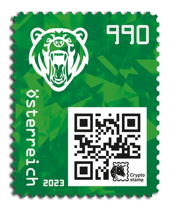 Bear — Crypto Stamp 5.0 – Green, postage stamp by Austrian Post (Österreichische Post)