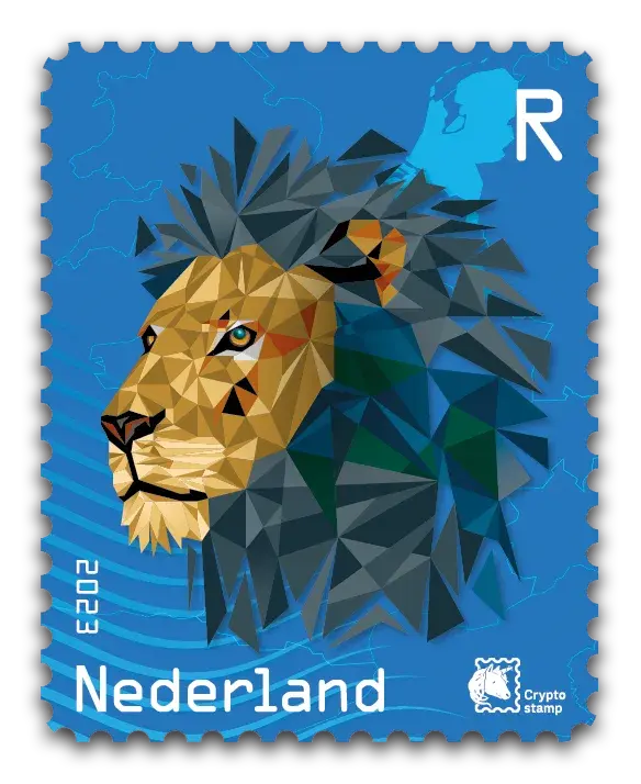 Lion — NL Crypto Stamp 2 – Blue, postage stamp by PostNL (Koninklijke PostNL B.V.)