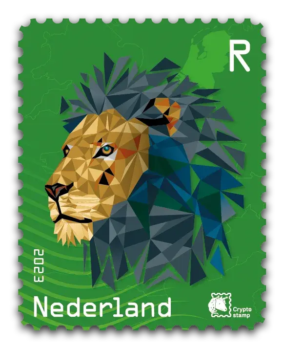 Lion — NL Crypto Stamp 2 – Green, postage stamp by PostNL (Koninklijke PostNL B.V.)