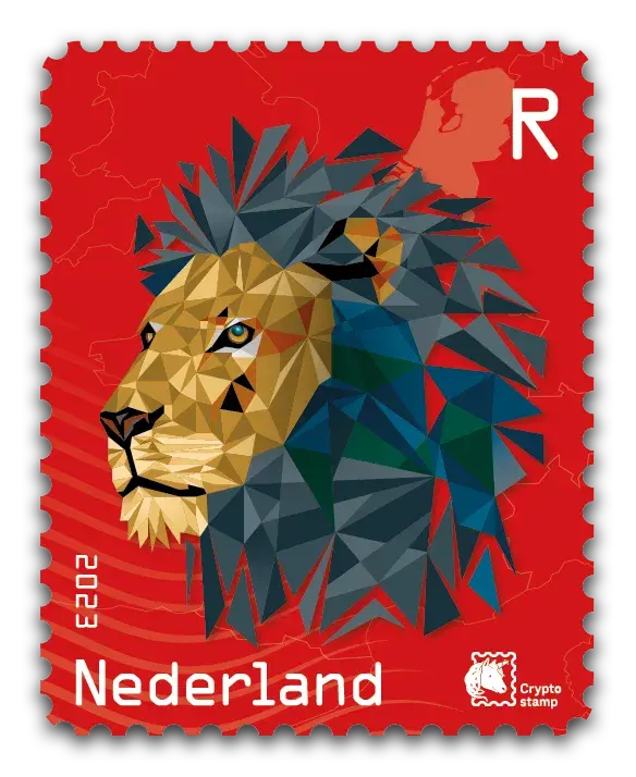 Lion — NL Crypto Stamp 2 – Red, postage stamp by PostNL (Koninklijke PostNL B.V.)