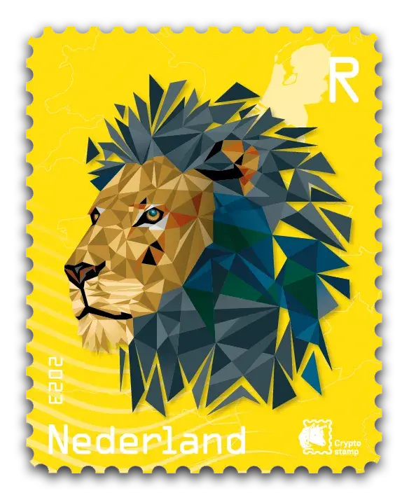 Lion — NL Crypto Stamp 2 – Yellow, postage stamp by PostNL (Koninklijke PostNL B.V.)