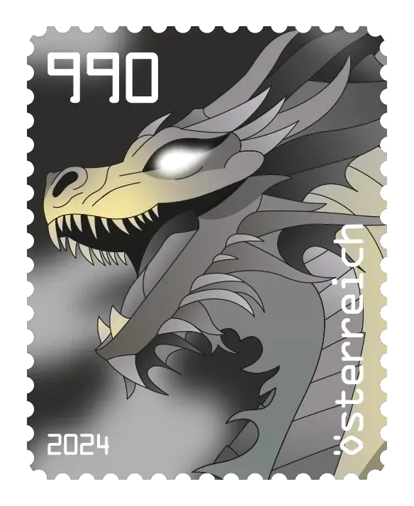 Dragon — Crypto Stamp 5.2 – Black, postage stamp by Austrian Post (Österreichische Post)