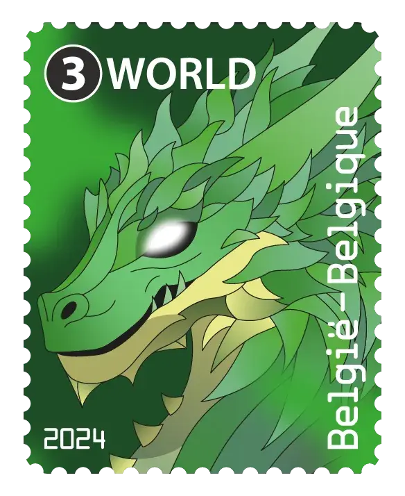 Dragon — Bpost Crypto Stamp – Green, postage stamp by Bpost (Belgian Post)