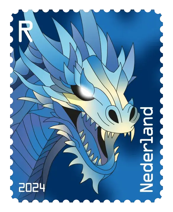 Dragon — NL Crypto Stamp 3 – Blue, postage stamp by PostNL (Koninklijke PostNL B.V.)