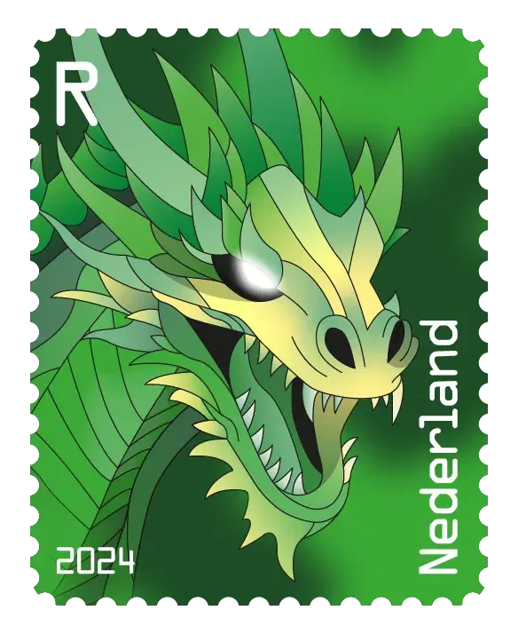 Dragon — NL Crypto Stamp 3 – Green, postage stamp by PostNL (Koninklijke PostNL B.V.)