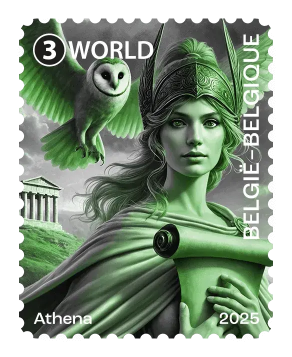 Athena — Bpost Crypto Stamp 2 – Green, postage stamp by Bpost (Belgian Post)