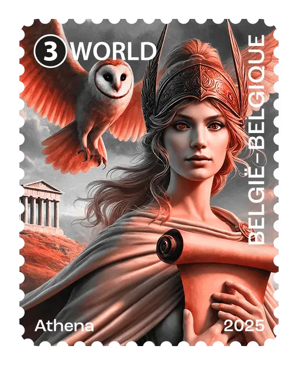 Athena — Bpost Crypto Stamp 2 – Red, postage stamp by Bpost (Belgian Post)