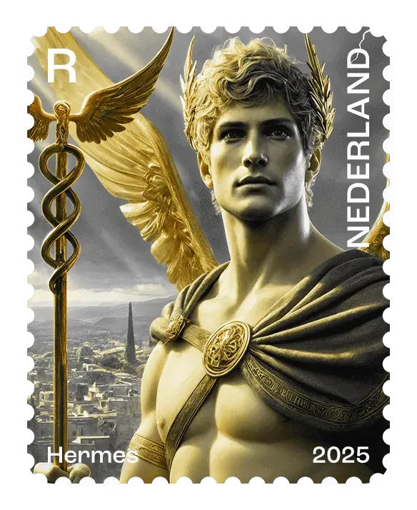 Hermes — NL Crypto Stamp 4 – Yellow, postage stamp by PostNL (Koninklijke PostNL B.V.)