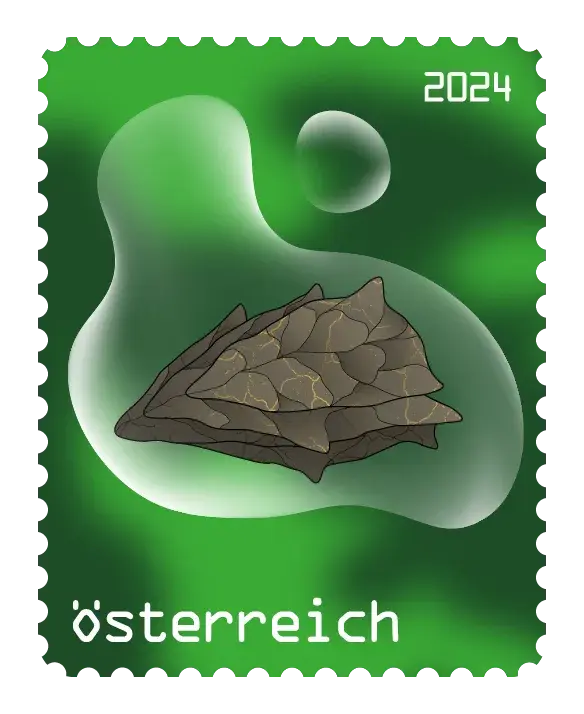 Mystical Scale — Crypto stamp Comic #1 – Green, postage stamp by Austrian Post (Österreichische Post)