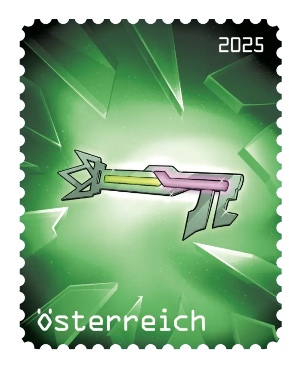 Prism Key — Crypto stamp Comic #2 – Green, postage stamp by Austrian Post (Österreichische Post)