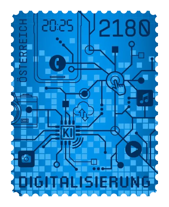 Crypto Stamp Digitalisation – Blue, postage stamp by Austrian Post (Österreichische Post)